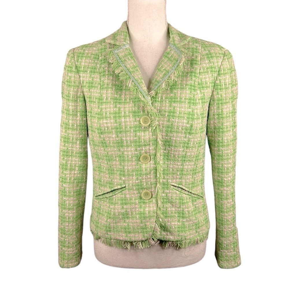 Apt. 9 Green &‎ Pink Pastel Tweed Long Sleeve Blazer Size 4